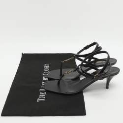 Pre Owned Saint Laurent Paris Vitti Monogram Size 38.5 Black Leather Ankle Strap Sandals