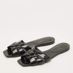 Pre Owned Saint Laurent Tribute Size 39 Black Patent Leather Flat Slides