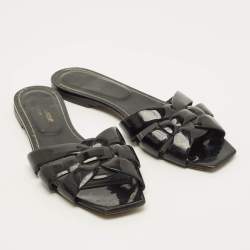 Pre Owned Saint Laurent Tribute Size 39 Black Patent Leather Flat Slides