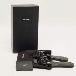 Pre Owned Saint Laurent Tribute Size 39 Black Patent Leather Flat Slides