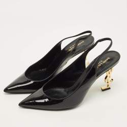 Pre Owned Saint Laurent Opyum Size 39 Black Patent Leather Slingback Pumps