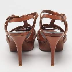 Pre Owned Saint Laurent Tribute Size 39.5 Brown Leather Ankle Strap Sandals