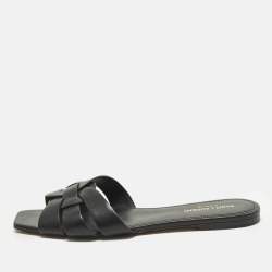 مملوكة مسبقًا Saint Laurent Tribute Size 41 Black Leather Flat Slide Sandals