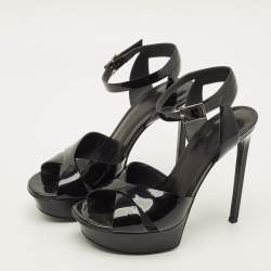 Pre Owned Saint Laurent Bianca Size 37 Black Patent Leather Ankle Strap Sandals