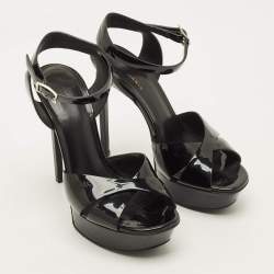Pre Owned Saint Laurent Bianca Size 37 Black Patent Leather Ankle Strap Sandals