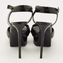 Pre Owned Saint Laurent Bianca Size 37 Black Patent Leather Ankle Strap Sandals
