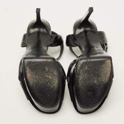 Pre Owned Saint Laurent Bianca Size 37 Black Patent Leather Ankle Strap Sandals