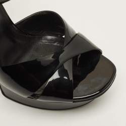 Pre Owned Saint Laurent Bianca Size 37 Black Patent Leather Ankle Strap Sandals