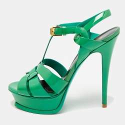 Pre Owned Saint Laurent Tribute Size 38 Green Patent Leather Platform Sandals