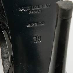 Pre Owned صندل سان لوران باريس "تريبوت" منصة جلد لامع أسود مقاس 38.5