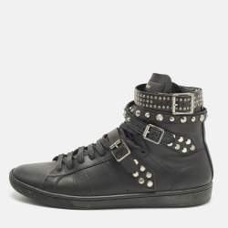 مملوكة مسبقًا Saint Laurent Studded Size 39 Black Leather High Top Sneakers