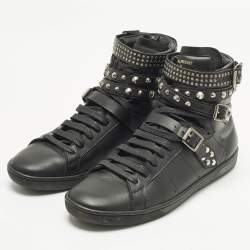 Pre Owned Saint Laurent Studded Size 39 Black Leather High Top Sneakers