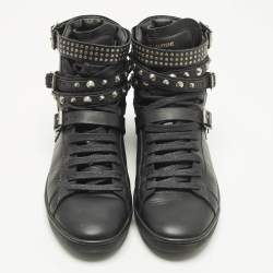 Pre Owned Saint Laurent Studded Size 39 Black Leather High Top Sneakers