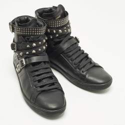 Pre Owned Saint Laurent Studded Size 39 Black Leather High Top Sneakers