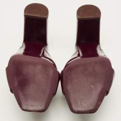 Pre Owned حذاء سلايد سان لوران باريس لو لو جلد عنابي لامع بسيور متعاكسة مقاس 36.5