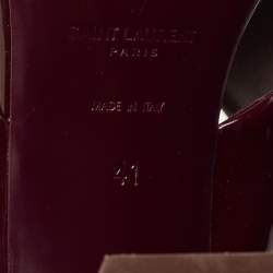 Pre Owned حذاء سلايد سان لوران باريس لو لو جلد عنابي لامع بسيور متعاكسة مقاس 36.5