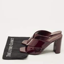 Pre Owned حذاء سلايد سان لوران باريس لو لو جلد عنابي لامع بسيور متعاكسة مقاس 36.5