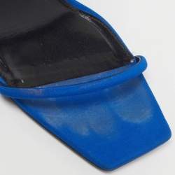 Pre Owned Saint Laurent Picasso Size 37.5 Blue Suede Ankle Strap Sandals