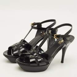 Pre Owned Saint Laurent Tribute Size 41 Black Patent Leather Platform Sandals