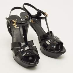 Pre Owned Saint Laurent Tribute Size 41 Black Patent Leather Platform Sandals