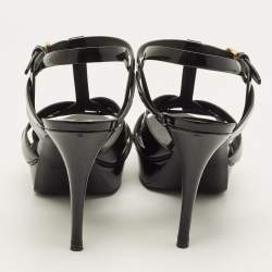 Pre Owned Saint Laurent Tribute Size 41 Black Patent Leather Platform Sandals