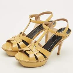 مملوكة مسبقًا Saint Laurent Tribute Size 41 Beige Patent Leather Platform Sandals