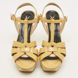 مملوكة مسبقًا Saint Laurent Tribute Size 41 Beige Patent Leather Platform Sandals