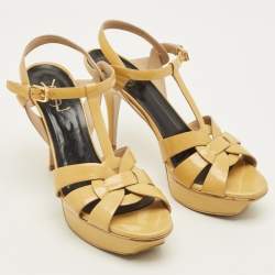 مملوكة مسبقًا Saint Laurent Tribute Size 41 Beige Patent Leather Platform Sandals