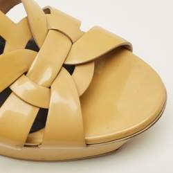 مملوكة مسبقًا Saint Laurent Tribute Size 41 Beige Patent Leather Platform Sandals