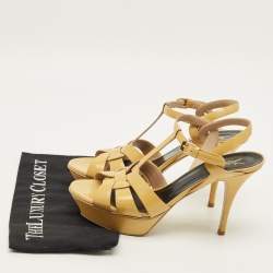 مملوكة مسبقًا Saint Laurent Tribute Size 41 Beige Patent Leather Platform Sandals