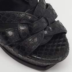مملوكة مسبقًا Saint Laurent Tribute Size 36.5 Black Python Embossed Leather Platform Sandals