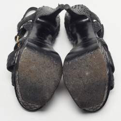 مملوكة مسبقًا Saint Laurent Tribute Size 36.5 Black Python Embossed Leather Platform Sandals