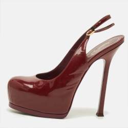 Pre Owned حذاء كعب عالي سان لوران باريس تريبتو بنعل سميك وحزام جلد ثعبان برتقالي مقاس 39.5