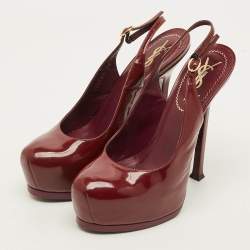 مملوكة مسبقًا حذاء كعب عالي سان لوران باريس تريبتو بنعل سميك وحزام جلد ثعبان برتقالي مقاس 39.5