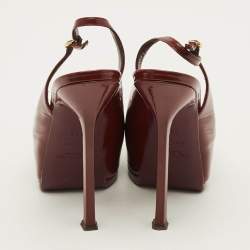 مملوكة مسبقًا حذاء كعب عالي سان لوران باريس تريبتو بنعل سميك وحزام جلد ثعبان برتقالي مقاس 39.5