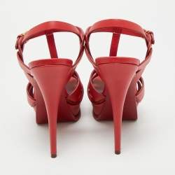 Pre Owned Saint Laurent Tribute Size 38.5 Red Leather Platform Sandals