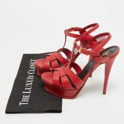 Pre Owned Saint Laurent Tribute Size 38.5 Red Leather Platform Sandals