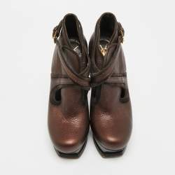 Pre Owned Saint Laurent Size 36 Metallic Leather Platform Ankle Length Boots