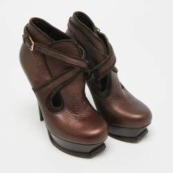 Pre Owned Saint Laurent Size 36 Metallic Leather Platform Ankle Length Boots