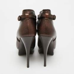 Pre Owned Saint Laurent Size 36 Metallic Leather Platform Ankle Length Boots