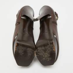 Pre Owned Saint Laurent Size 36 Metallic Leather Platform Ankle Length Boots