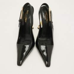 Pre Owned Saint Laurent Lee Size 39 Black Leather Slingback Pumps