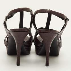 Pre Owned Saint Laurent Tribute Size 40 Burgundy Embossed Leather Platform Sandals