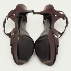 Pre Owned Saint Laurent Tribute Size 40 Burgundy Embossed Leather Platform Sandals