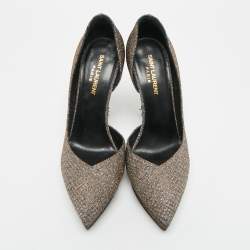Pre Owned Saint Laurent Janis Size 39 Metallic Lurex Fabric Platform Pumps