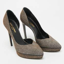 Pre Owned Saint Laurent Janis Size 39 Metallic Lurex Fabric Platform Pumps