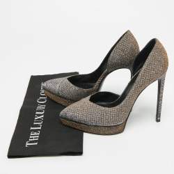 Pre Owned Saint Laurent Janis Size 39 Metallic Lurex Fabric Platform Pumps