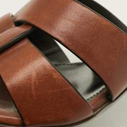 Pre Owned Saint Laurent Tribute Size 38 Brown Leather Slide Sandals