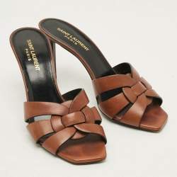 Pre Owned Saint Laurent Tribute Size 38 Brown Leather Slide Sandals