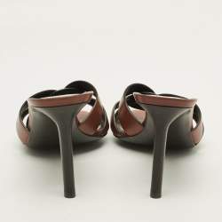 Pre Owned Saint Laurent Tribute Size 38 Brown Leather Slide Sandals